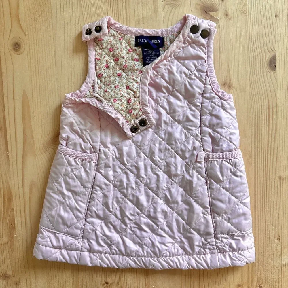 Pastel pink quilted Ralph Lauren sleeveless pinafore jumper dress size 9M
